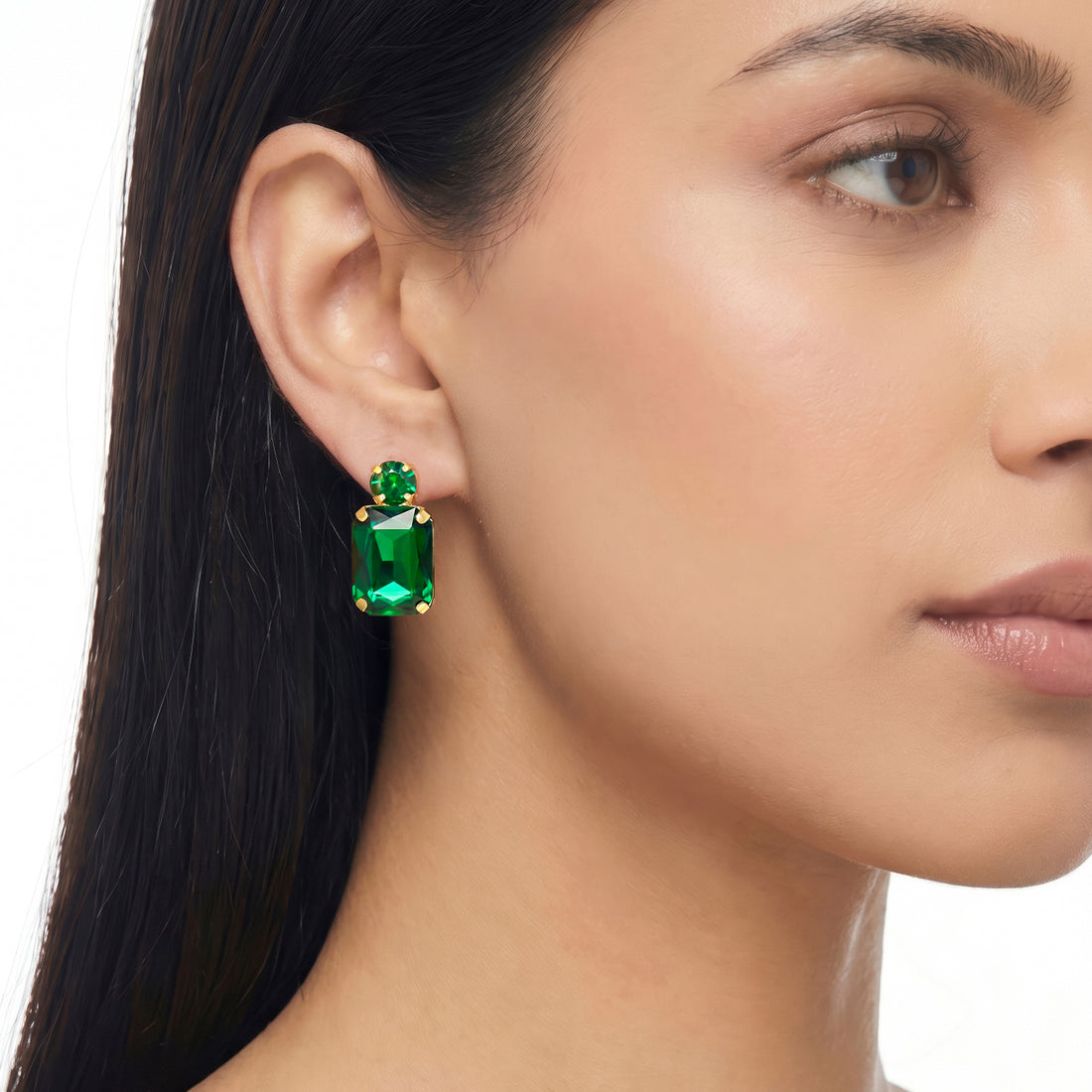 PRAO Earrings Anti-Tarnish Rectangular Emerald Gemstone