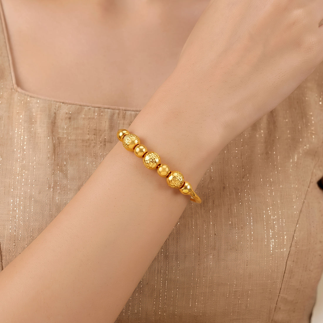PRAO Bracelet Anti-Tarnish Twisted Bead Bangle (Adjustable Size)