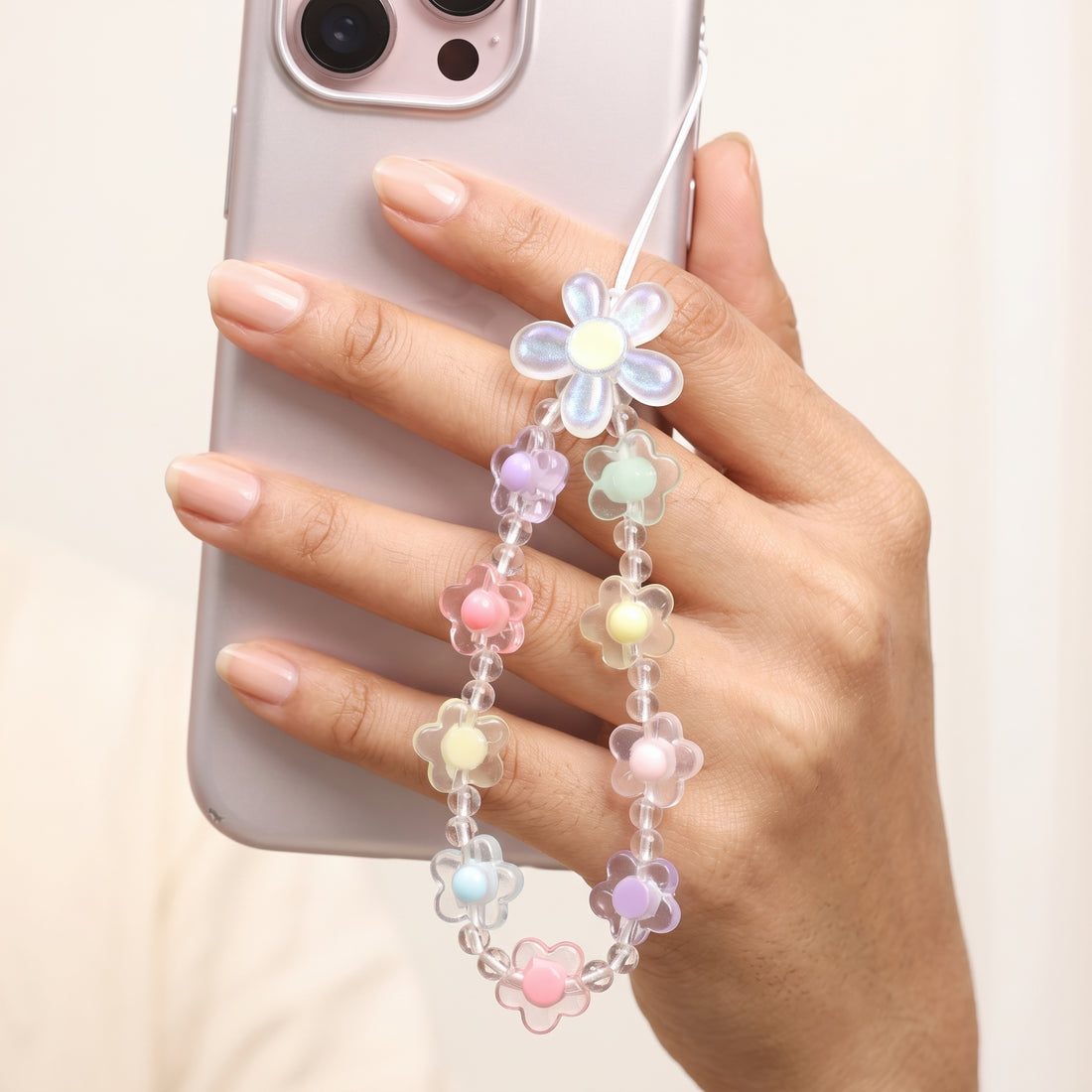 PRAO Mobile Charms Beaded  With Floral Beads And Pastel Centers