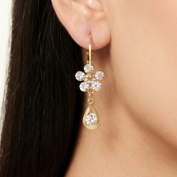 PRAO Earrings Anti-Tarnish Crystal Flower Teardrop Hoops