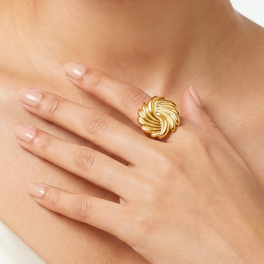 PRAO Ring Anti-Tarnish Sunburst Swirl Ribbed (Adjustable Size)