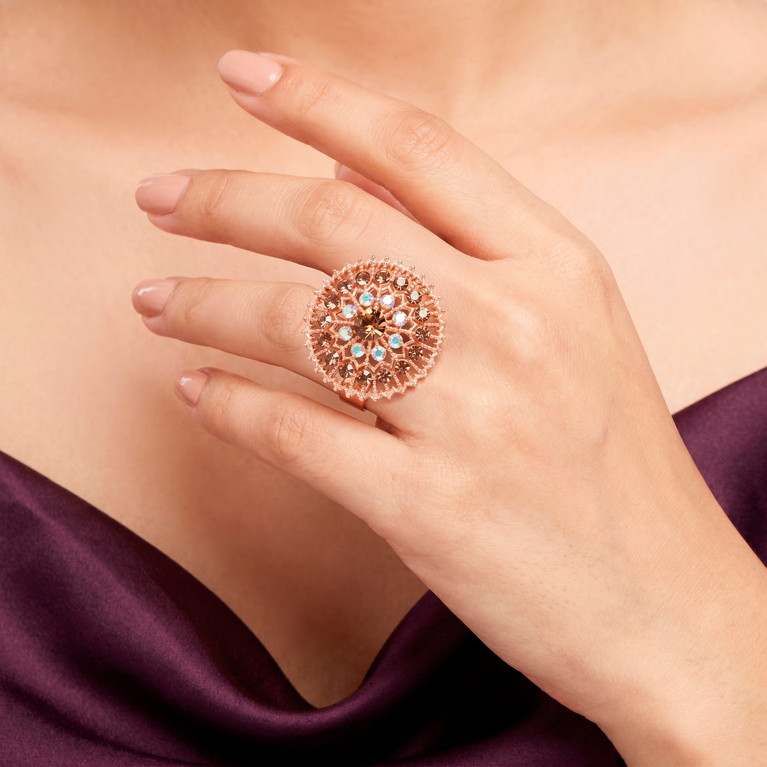 PRAO Ring Anti-Tarnish Sunburst Crystal (Adjustable Size)
