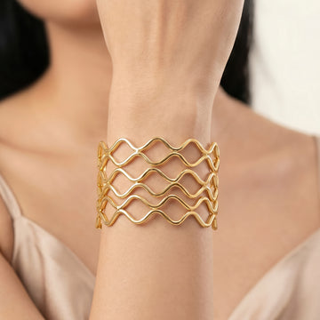 PRAO Bracelet Anti-Tarnish Zig-Zag Cuff (Adjustable Size)