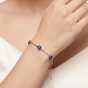PRAO Bracelet Anti-Tarnish Chain With Four Blue Evil Eye Charms (Adjustable Size)