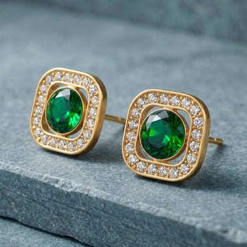 PRAO Earrings Anti-Tarnish Emerald Square Studs