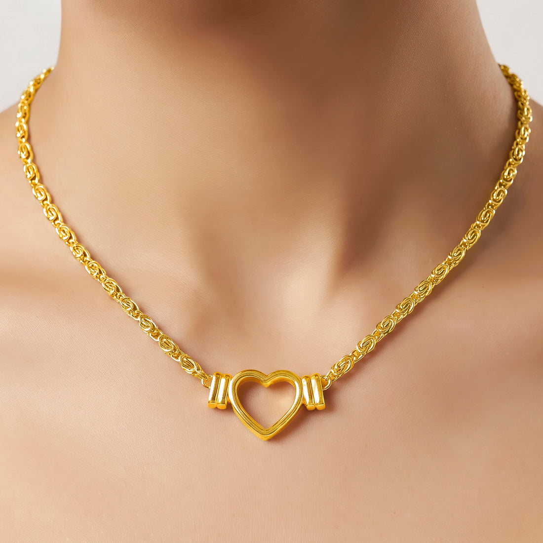 PRAO Necklace Anti-Tarnish Gold Plated Open Heart