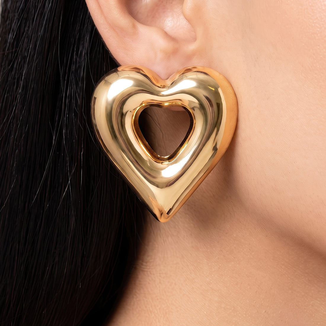 PRAO Earrings Anti-Tarnish Open Heart Studs