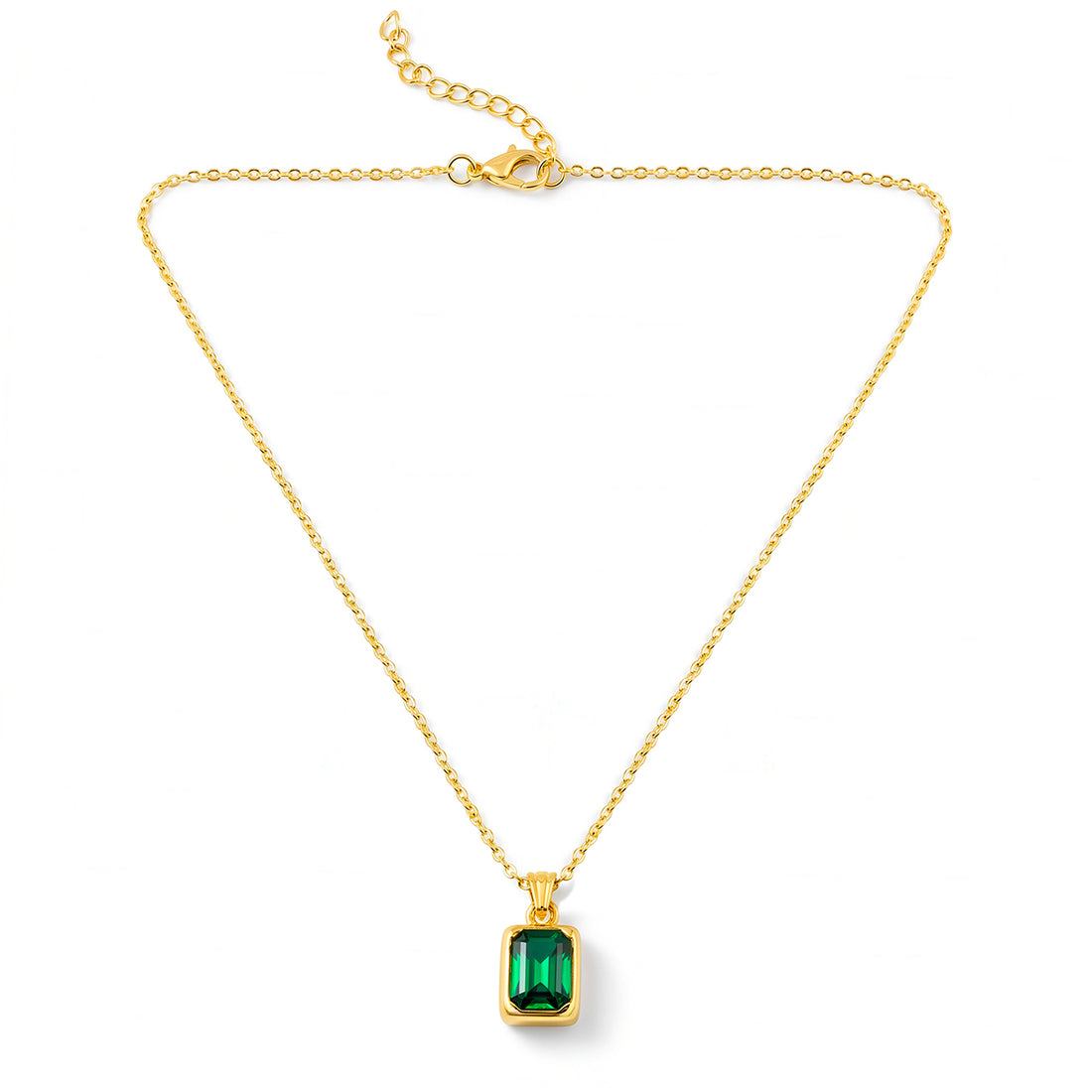 PRAO Necklace Anti-Tarnish Gold Plated Chain With Emerald Green Pendant