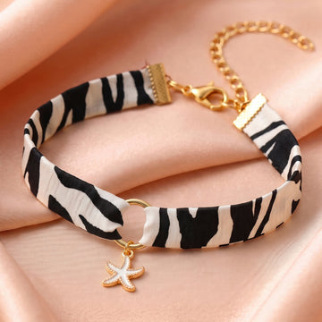 PRAO Bracelet Anti-Tarnish Zebra-Print Fabric Starfish (Adjustable Size)
