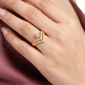 PRAO Ring Anti-Tarnish V Shaped Floral Crystal (Adjustable Size)