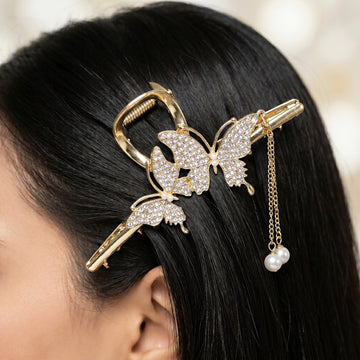 PRAO Hair Clutcher Butterfly With Pearl Tassel
