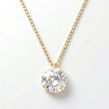 PRAO Necklace Anti-Tarnish Oversized Round Crystal White Pendant