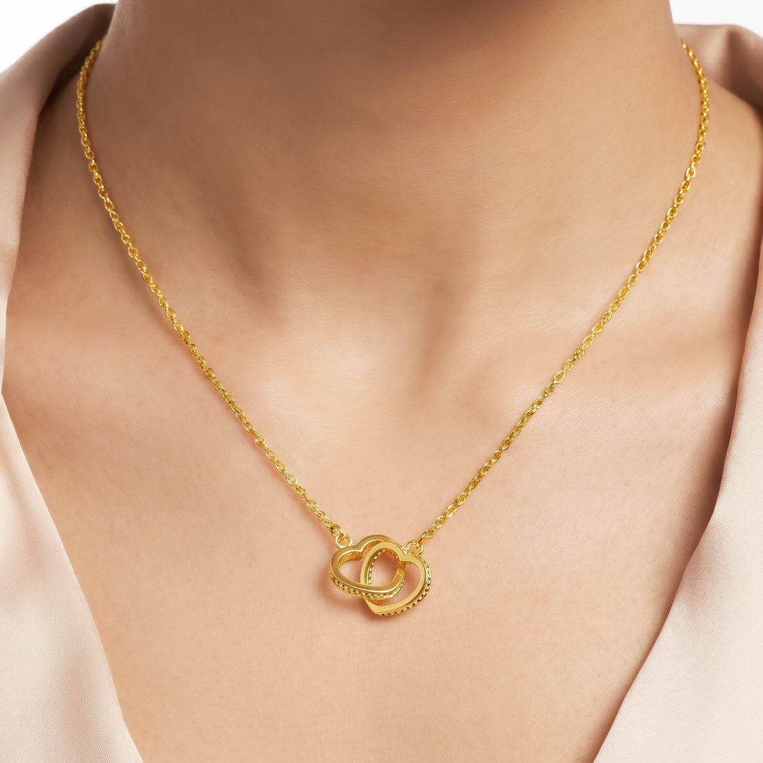 PRAO Necklace Anti-Tarnish  Interlocking Heart Pendants