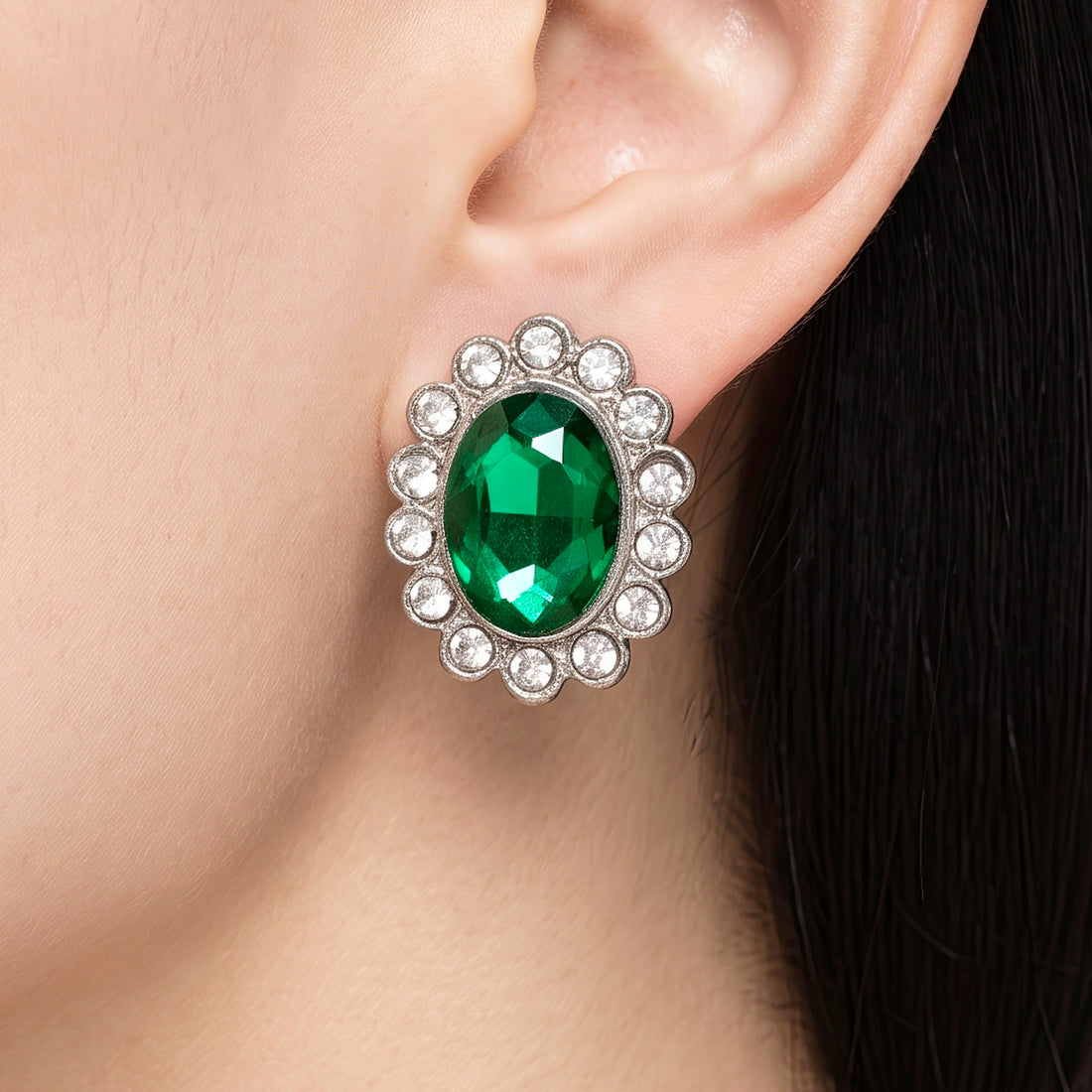 PRAO Earrings Anti-Tarnish Emerald Halo Studs