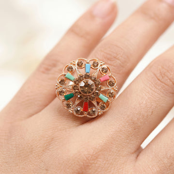 PRAO Ring Anti-Tarnish Vintage Medallion Crystal (Adjustable Size)