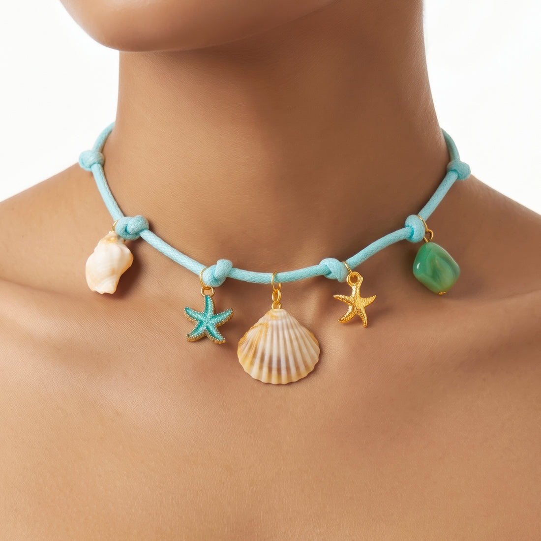 PRAO Necklace Cum Bracelet Anti-Tarnish Ocean Charms Chain Set With Assorted Beads