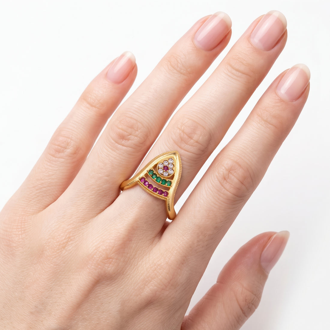 PRAO Ring Anti-Tarnish Multicolor Chevron (Adjustable Size)