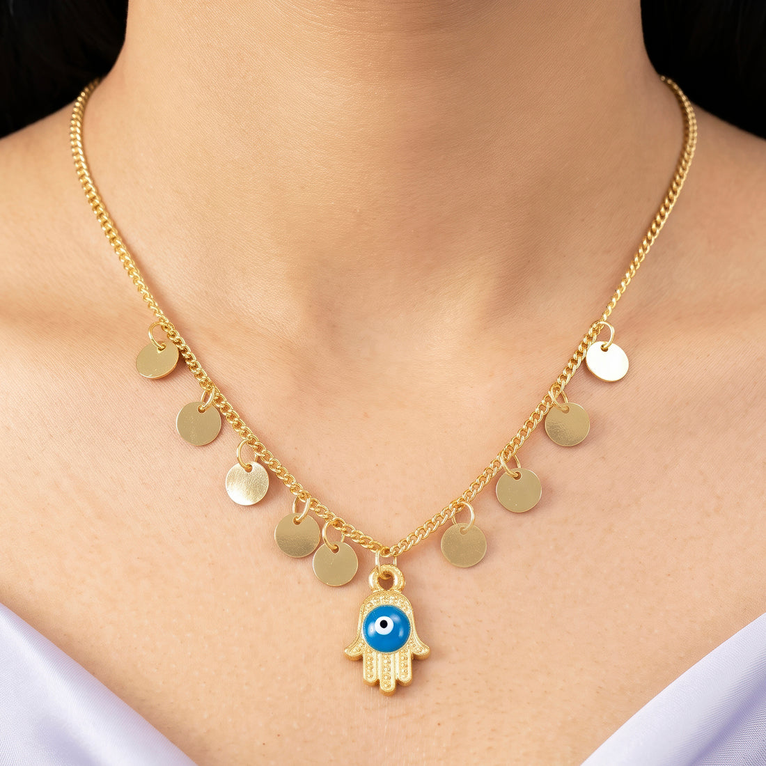 PRAO Necklace Anti-Tarnish Hamsa Evil Eye Chain
