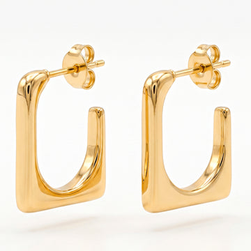 PRAO Earrings Anti-Tarnish Open Square Mini Hoops