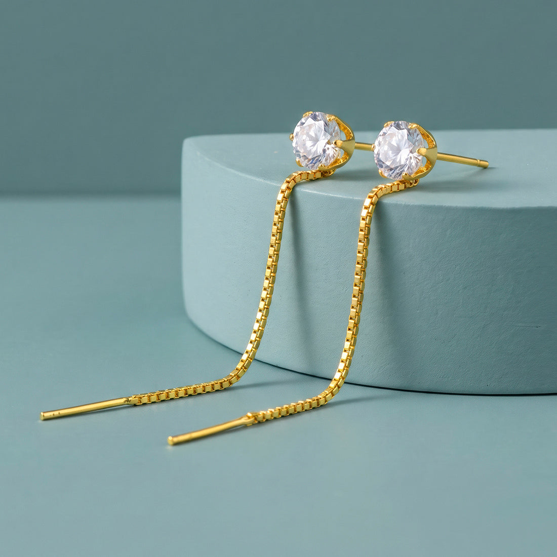 PRAO Earrings Anti-Tarnish Gold Plated Crystal Threader