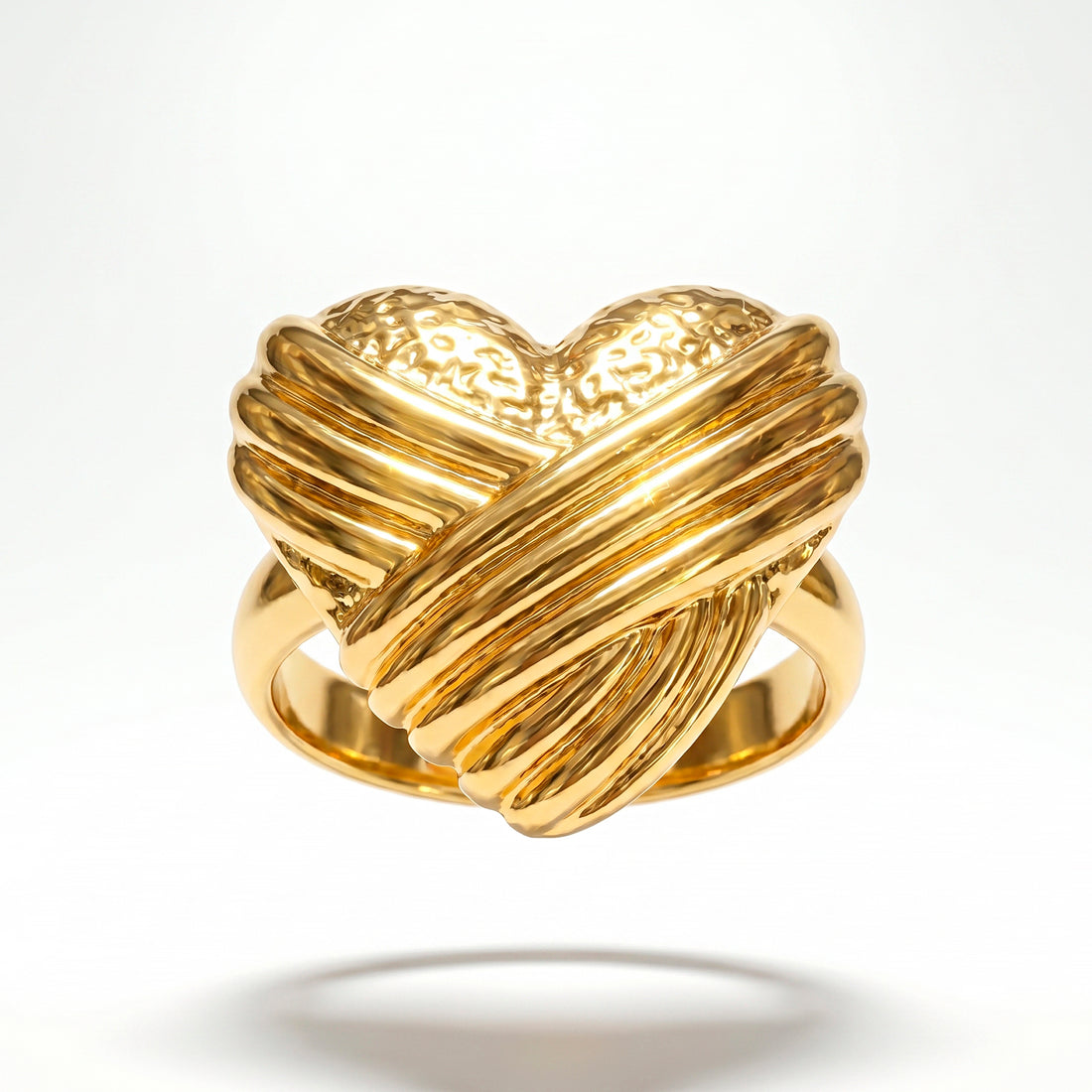 PRAO Ring Anti-Tarnish Wrapped Sandblasted Gold Heart (Adjustable Size)