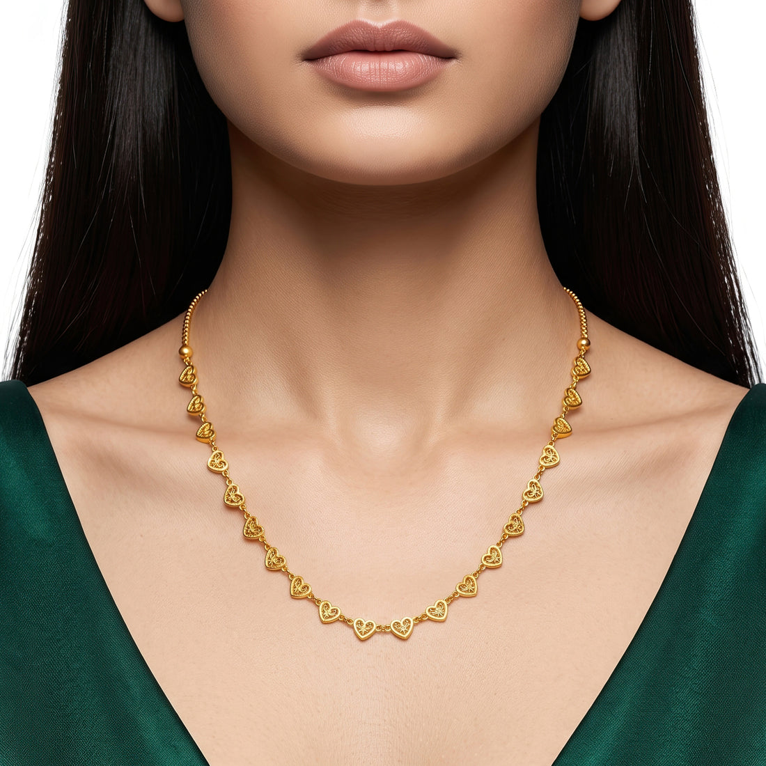 PRAO Necklace Anti-Tarnish Heart Link Chain