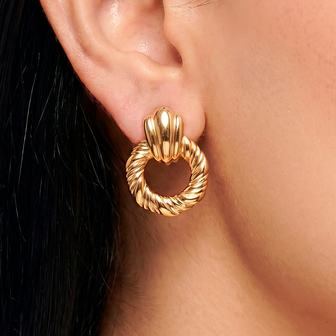 PRAO Earrings Anti-Tarnish Textured Knot With Ribbed Design