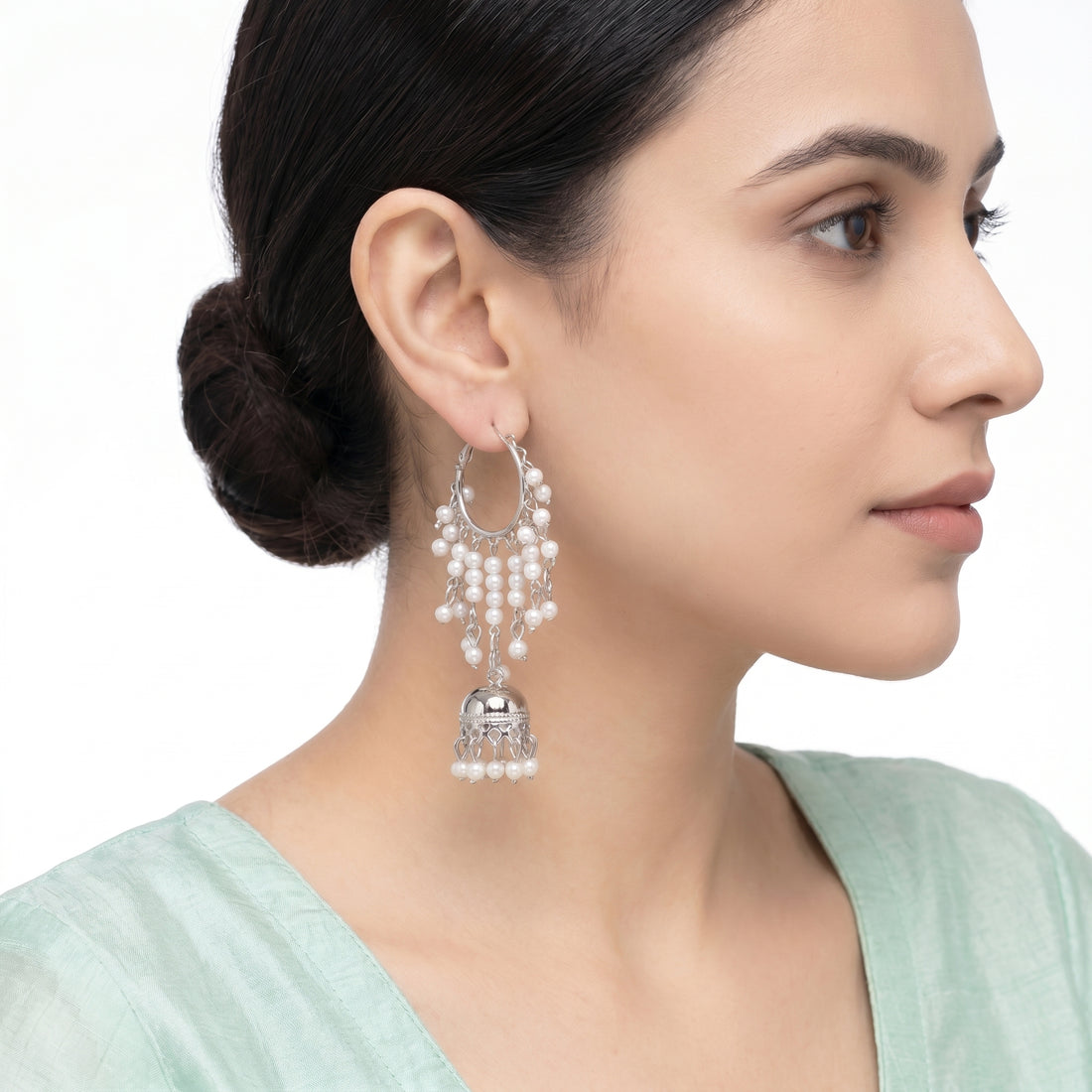 PRAO Earrings Anti-Tarnish Pearl Cluster Jhumka Hoops
