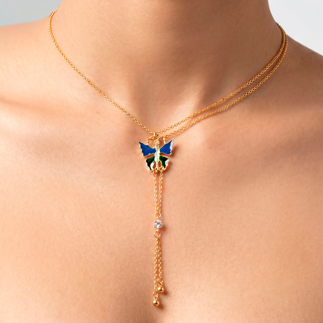 PRAO Necklace Anti-Tarnish Enamel Butterfly Lariat