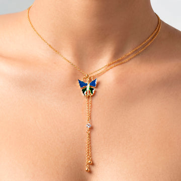 PRAO Necklace Anti-Tarnish Enamel Butterfly Lariat