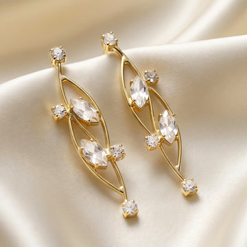 PRAO Earrings Anti-Tarnish Marquise Crystal Dangles