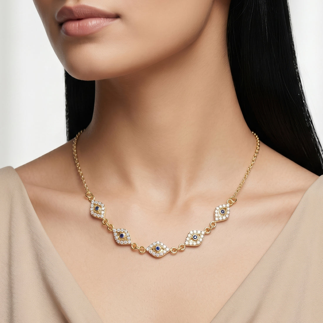 PRAO Necklace Anti-Tarnish Marquise Evil Eye Link Chain