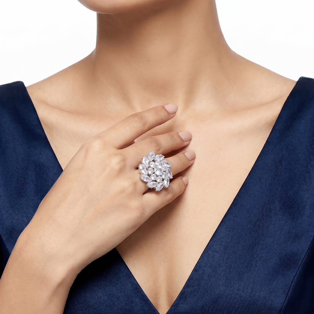 PRAO Ring Anti-Tarnish Marquise Crystal Floral (Adjustable Size)