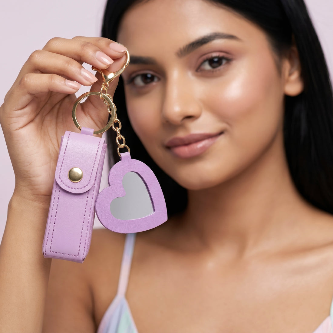 PRAO Keychain Lavender Lipstick Holder Mirror