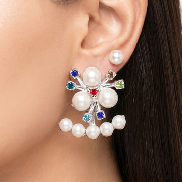 PRAO Earrings Anti-Tarnish Convertible Multi Colored Bouqette Faux Pearl