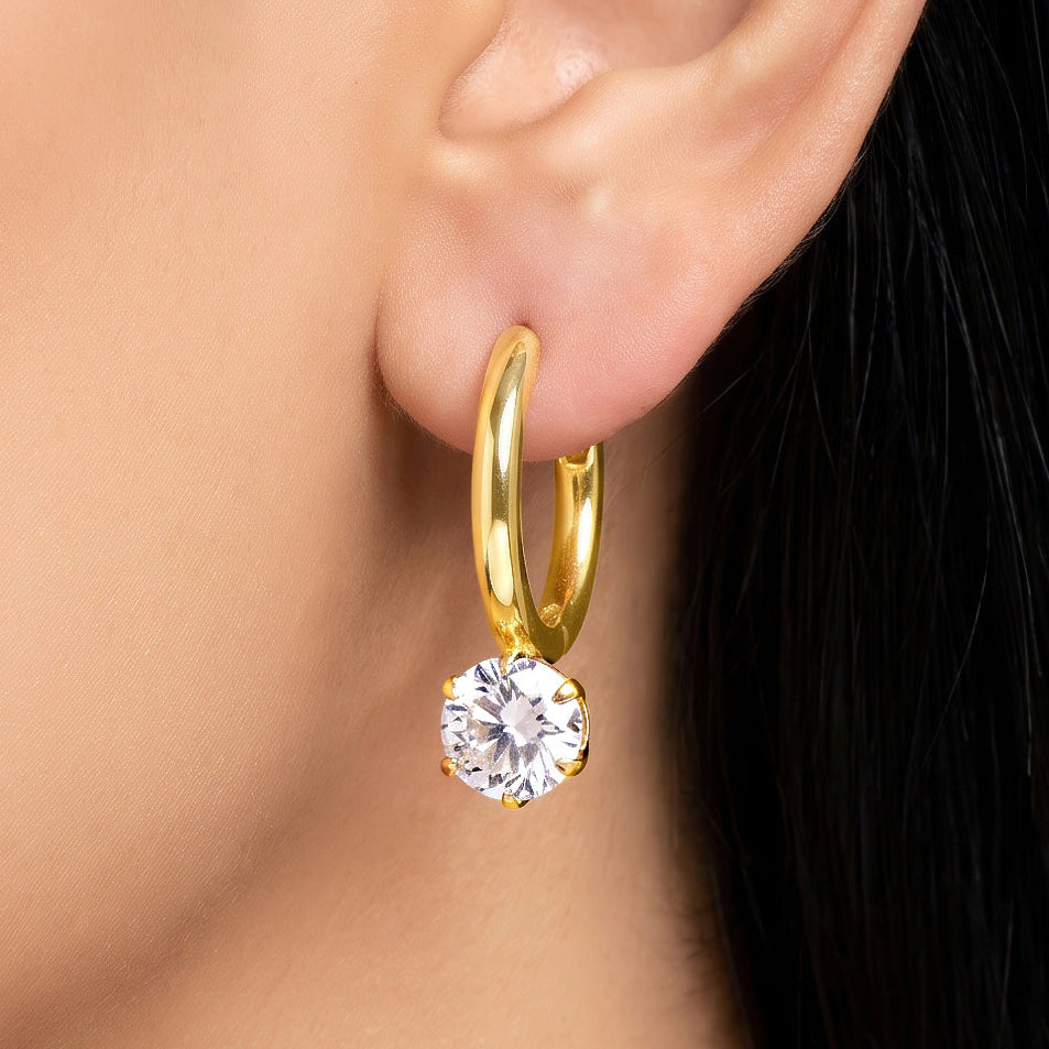 PRAO Earrings Anti-Tarnish Gold Plated American Diamond Drops