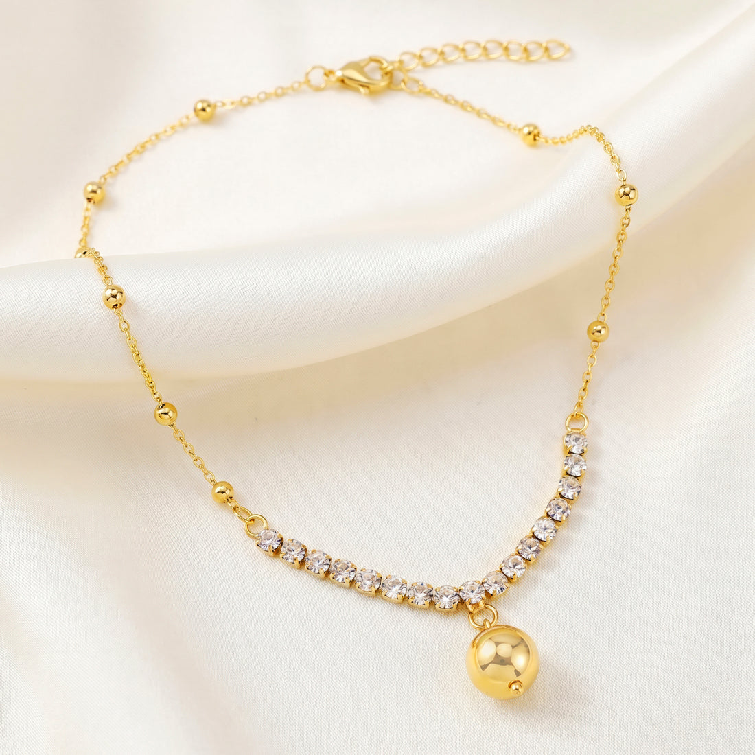 PRAO Necklace Anti-Tarnish Gold Plated Ball Chain With American Diamonds