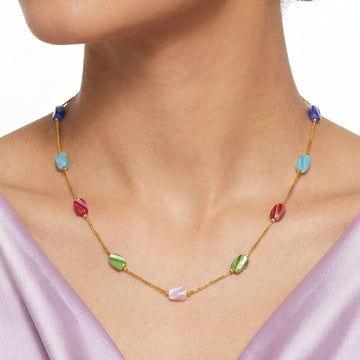 PRAO Necklace Anti-Tarnish Multicolor Beaded Spacer Chain
