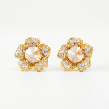PRAO Earrings Anti-Tarnish Champagne Crystal Flowers