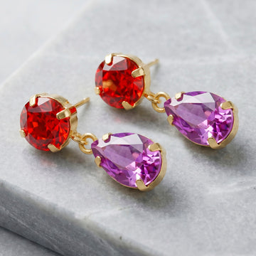 PRAO Earrings Anti-Tarnish Multicoloured Crystal Danglers