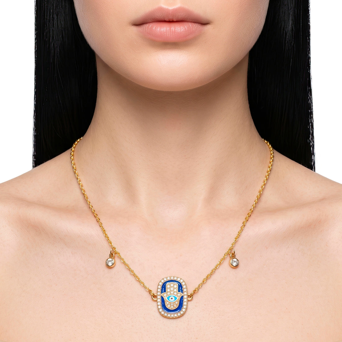 PRAO Necklace Anti-Tarnish Hamsa Evil Eye Charm