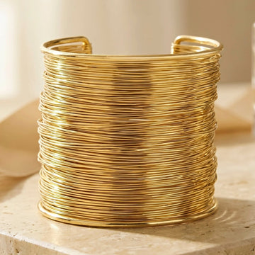 PRAO Bracelet Anti-Tarnish Broad Wired Cuff Bangle (Adjustable Size)