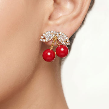 PRAO Earrings Anti-Tarnish Cherry Crystal Studs