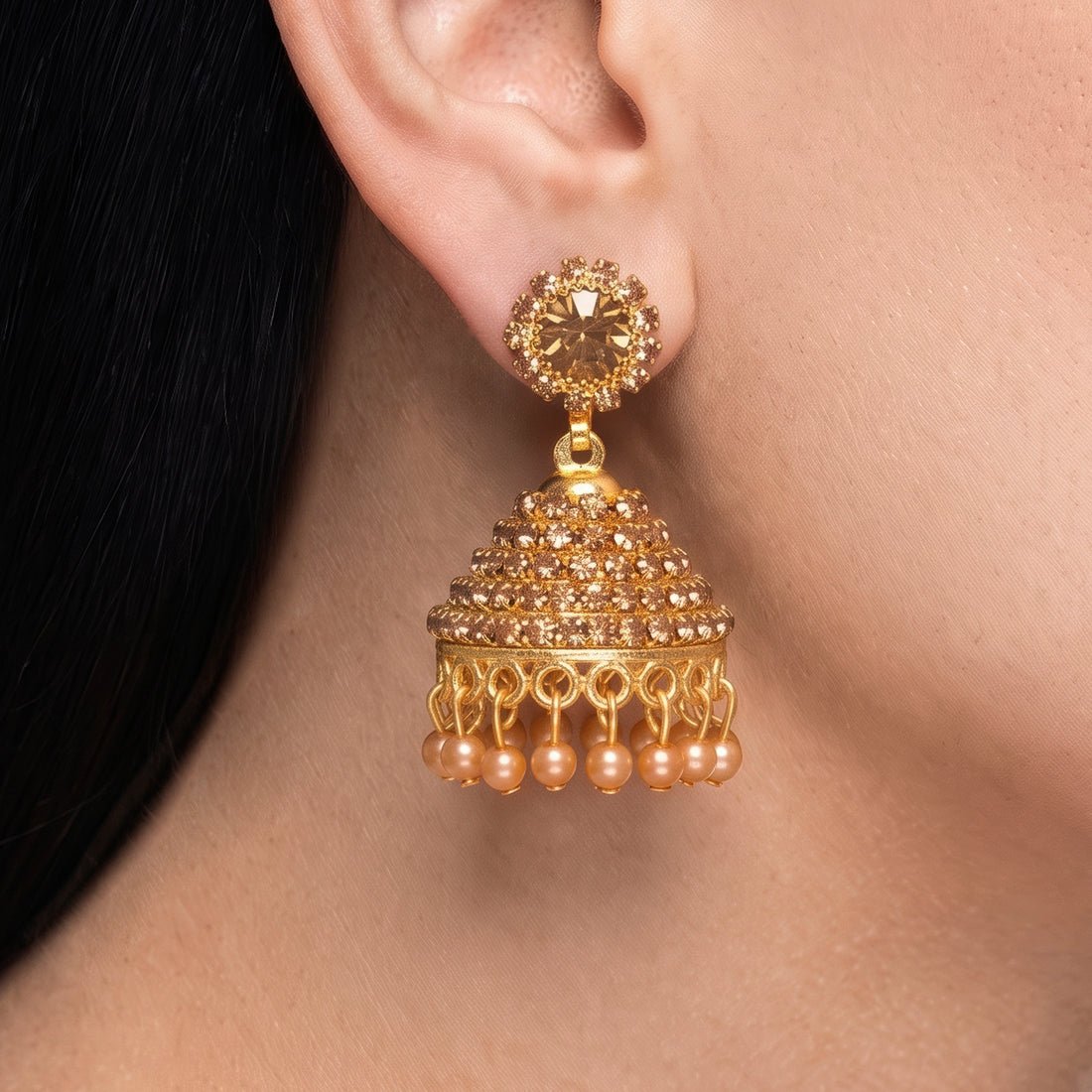 PRAO Earrings Anti-Tarnish Brown Stone Jhumka