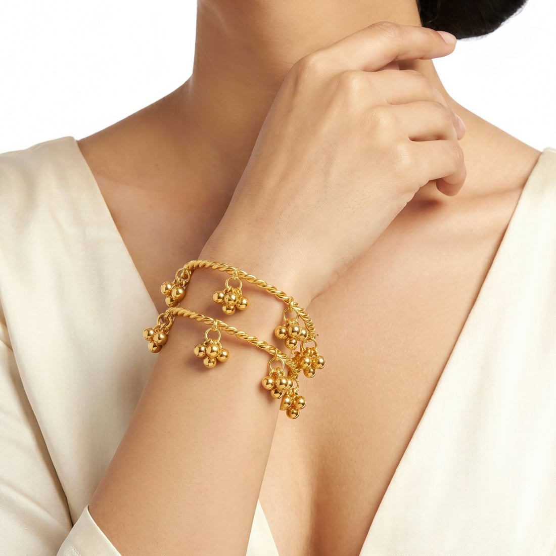 PRAO Bracelet Anti-Tarnish Twisted Bangles Ghungroos (Adjustable Size)