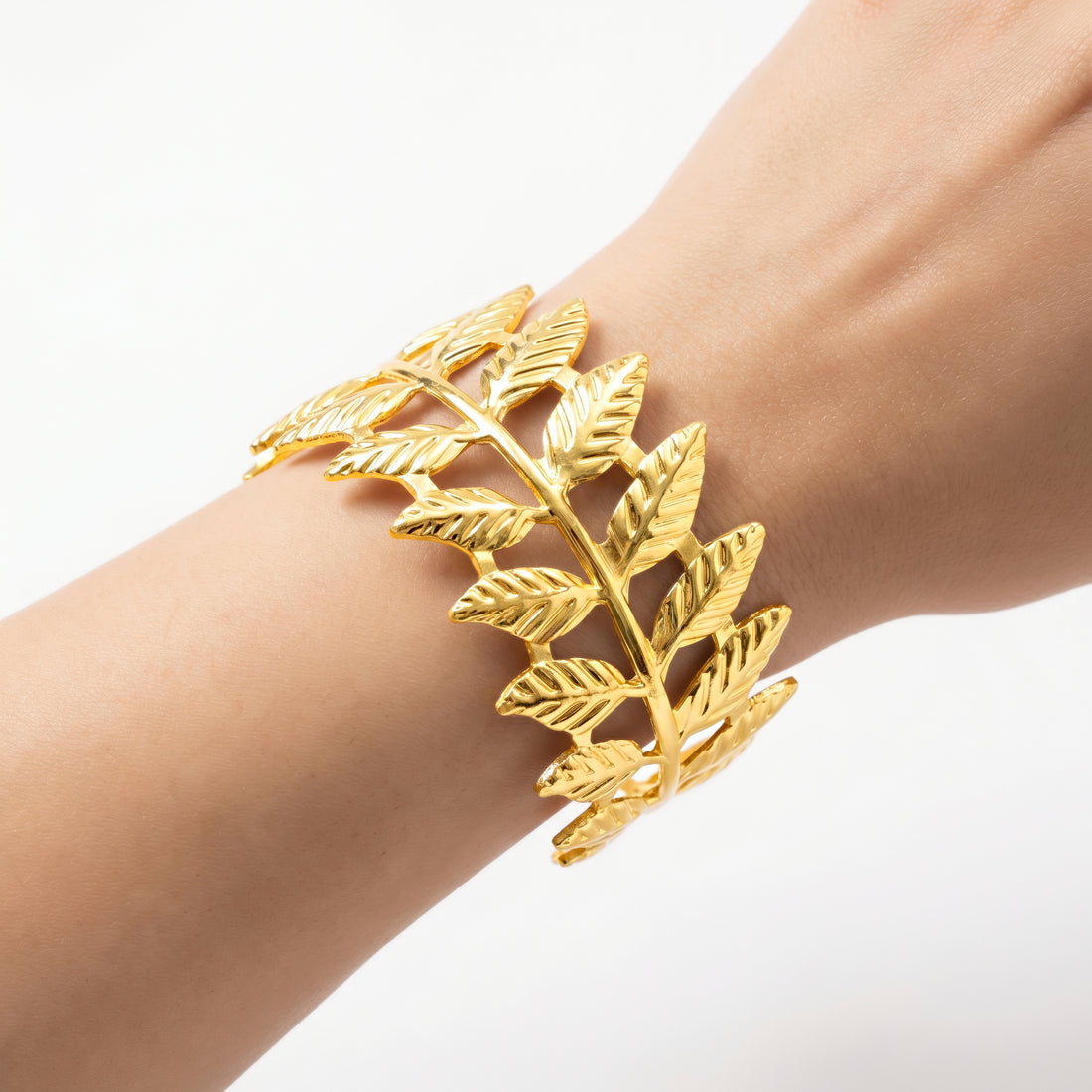 PRAO Bracelet Anti-Tarnish Laurel Leaf Cuff (Adjustable Size)