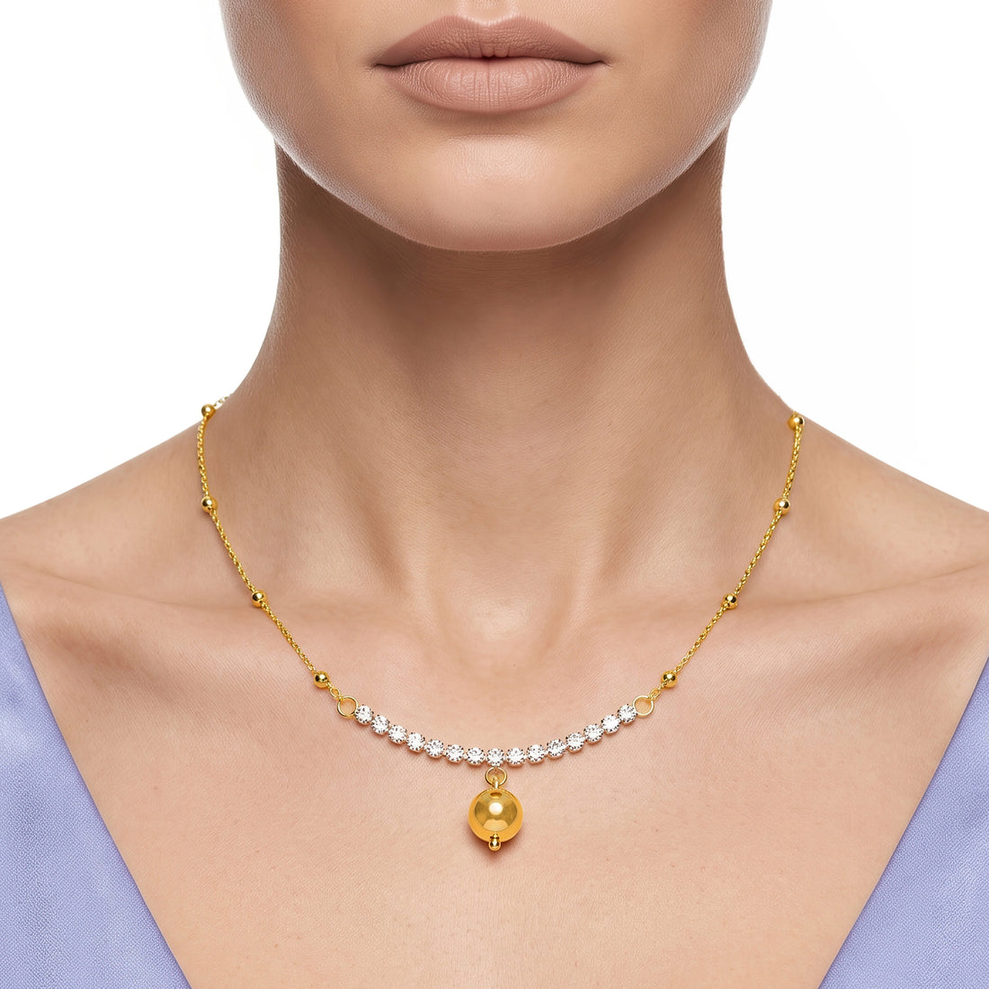 PRAO Necklace Anti-Tarnish Gold Plated Rhinestone Ball Pendant Chain Crystals Set