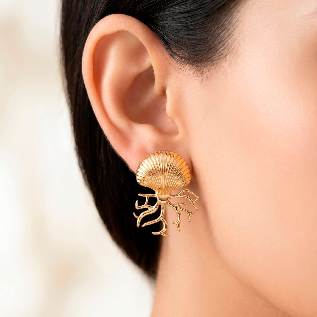 PRAO Earrings Anti-Tarnish Seashell Coral Studs