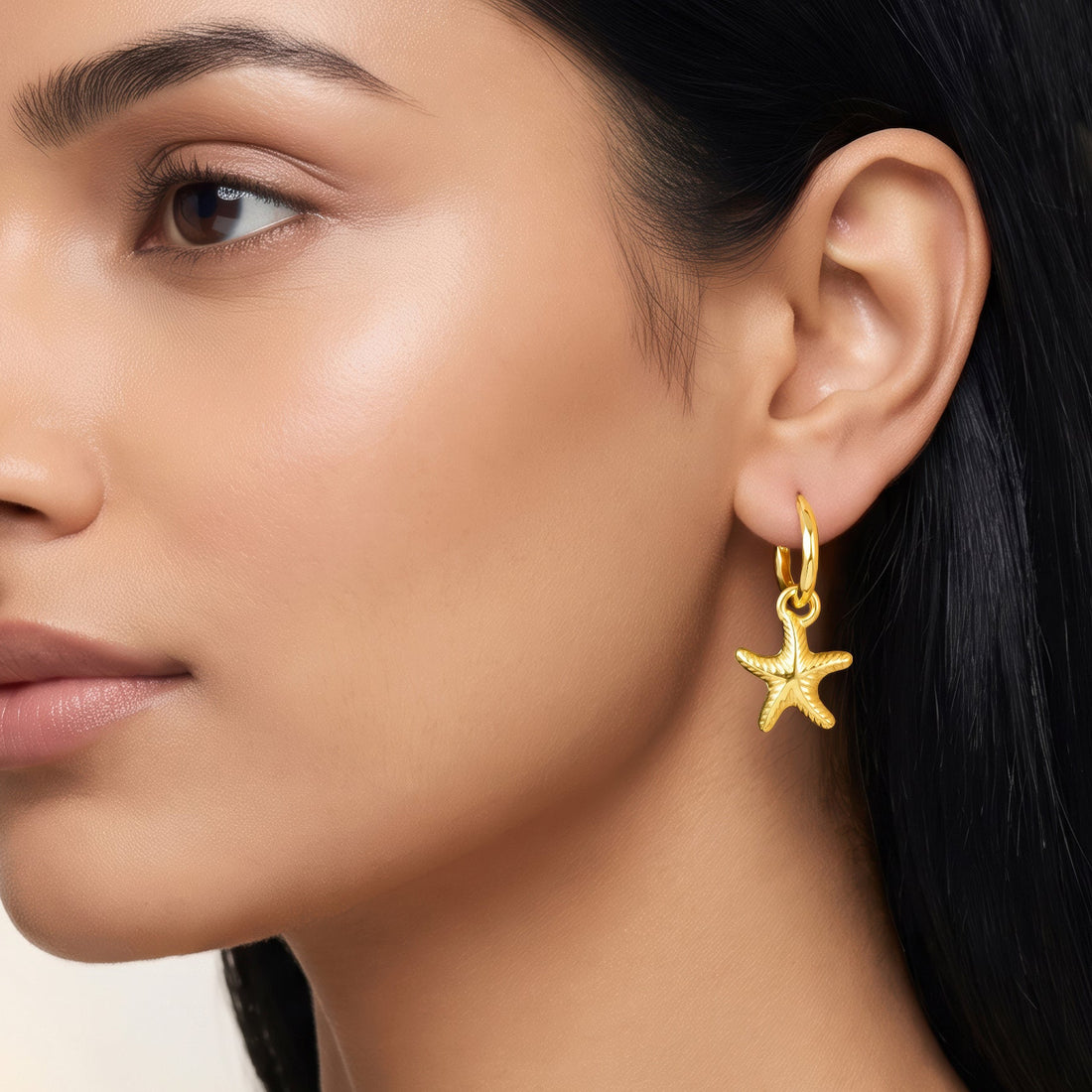 PRAO Earrings Anti-Tarnish Gold Plated Starfish Hoops
