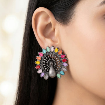 PRAO Earrings Anti-Tarnish Peacock Stone Statement